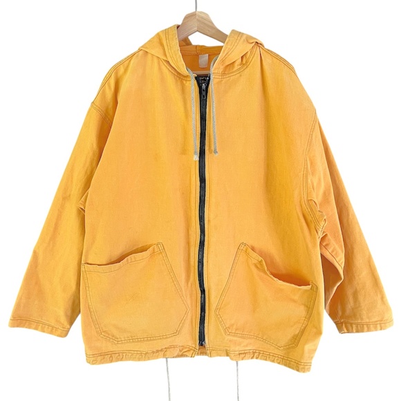 Vintage 90s Mens Anchor Blue Yellow Hooded Chore Jacket Y2K - Picture 8 of 8